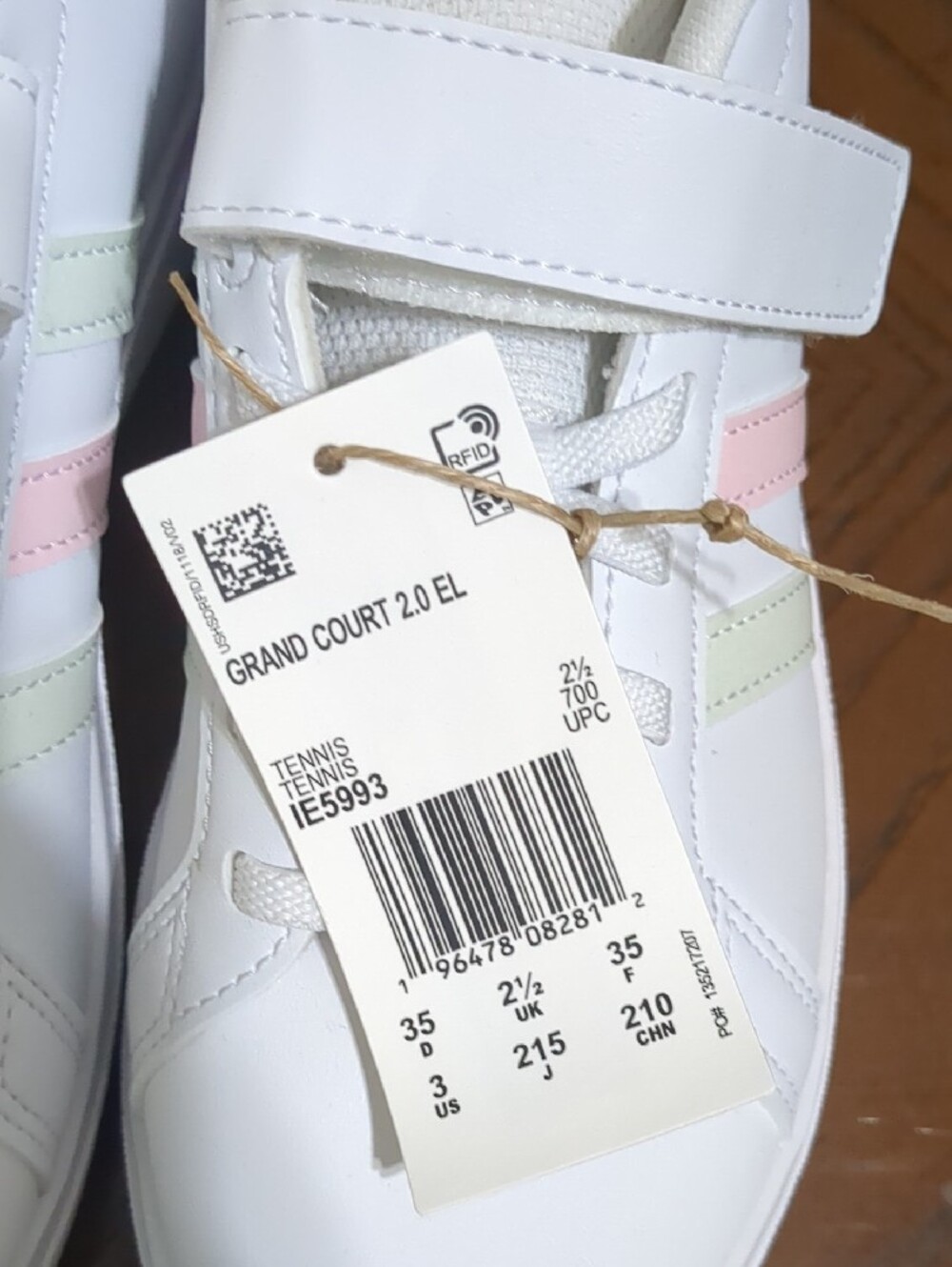 adidas Kids White Sneakers with Pastel Pink and Pastel Green Stripes - Picture 3 of 6